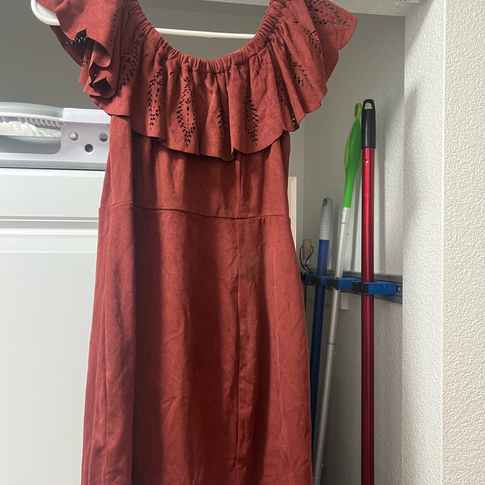 SHYANNE WOMEN'S OFF SHOULDER FAUX SUEDE DRESS